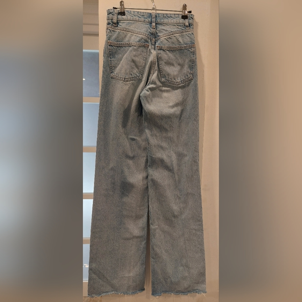 Zara Light Blue Straight Leg Jeans with Distressed Details - Picture 4 of 4